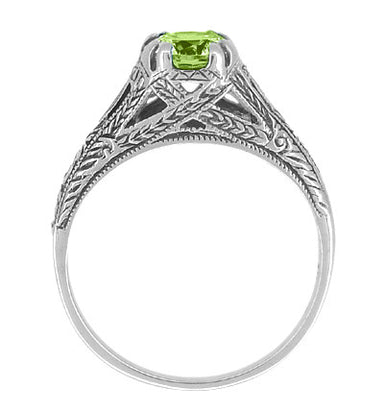 Art Deco Filigree Engraved Peridot Promise Ring in Sterling Silver - alternate view