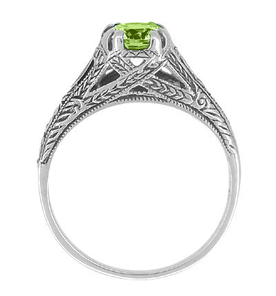 Art Deco Filigree Engraved Peridot Promise Ring in Sterling Silver - Item: SSR8 - Image: 2