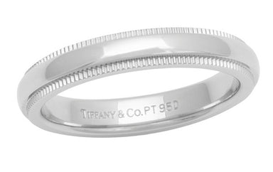 Size 4.5 Tiffany and Co. Platinum Milgrain Wedding Band Ring 3mm Wide | Like New | Retail $1350