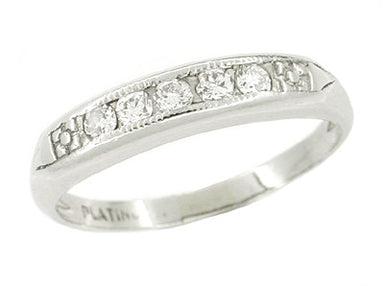 Mid Century Straightline Diamond Vintage Wedding Band in Platinum