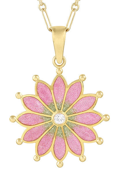 Plique a Jour Enamel Necklace in Yellow Gold Vermeil over Sterling