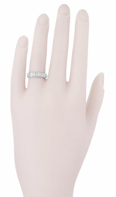 Art Deco Talcott Vintage Diamond Filigree Wedding Ring in Platinum 5mm Wide Band - Size 5 1/2 - alternate view