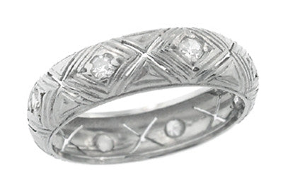 Diamond Kisses Brooksvale Art Deco Antique Wide Wedding Band in Platinum - Size 5.5