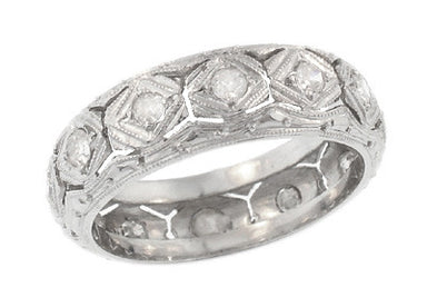 Art Deco Jordan Filigree Antique Diamond Wedding Band in Platinum - Size 6.25