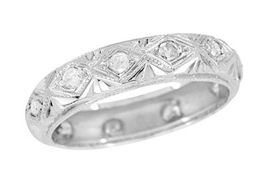 Antique Southbury Art Deco Filigree Geometric Engraved Diamond Wedding Band in Platinum - Size 6 1/2