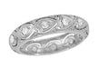 Platinum Art Deco Engraved Filigree Shields Vintage Diamond Wedding Ring - Size 6.75 - 5mm Wide
