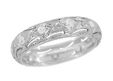 Art Deco Nichols Filigree Engraved Antique Diamond Wedding Band in Platinum - Size 6.5 | 4.9mm Wide