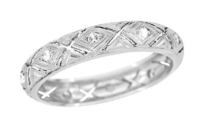 Burlington Vintage Art Deco Filigree Engraved Diamond Heirloom Wedding Band in Platinum - Size 7 3/4