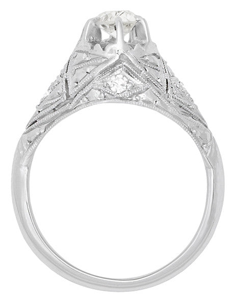 Filigree Ridgebury Vintage Art Deco Old Mine Cut Diamond Platinum Engagement Ring - Item: R1048 - Image: 4