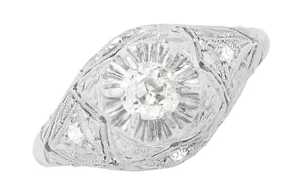 Ridgebury Platinum Domed Vintage Diamond Engagement Ring - Old Mine Cut Diamond in a Buttercup Setting - R1048