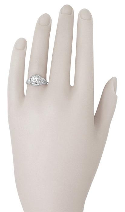 Hand Photo - Ridgebury Platinum Domed Old Mine Cut Diamond Vintage Engagement Ring - R1048