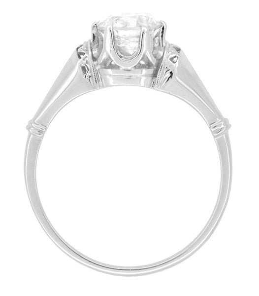 Retro Moderne Solitaire Crown 3/4 Carat White Sapphire Vintage Engagement Ring in Platinum - Item: R1053 - Image: 4