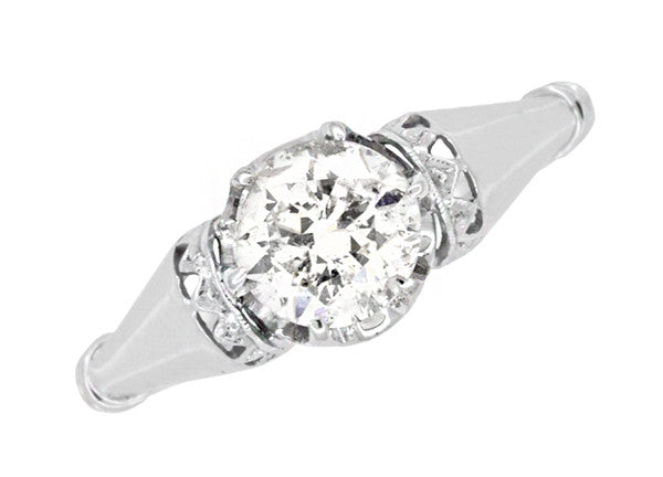 Retro Moderne Solitaire Crown 3/4 Carat White Sapphire Vintage Engagement Ring in Platinum - Item: R1053 - Image: 5