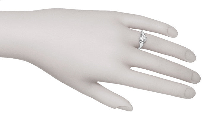 Retro Moderne Solitaire Crown 3/4 Carat White Sapphire Vintage Engagement Ring in Platinum - Item: R1053 - Image: 6