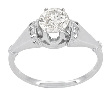 Retro Moderne Solitaire Crown 3/4 Carat White Sapphire Vintage Engagement Ring in Platinum - alternate view