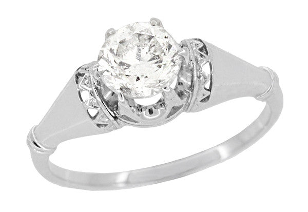 Retro Moderne Solitaire Crown 3/4 Carat White Sapphire Vintage Engagement Ring in Platinum