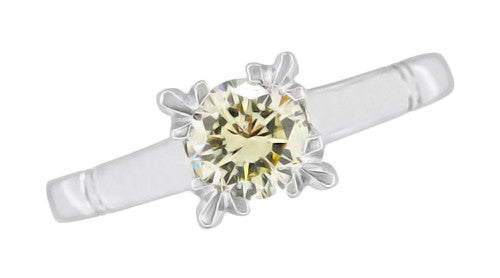 Clarissa 1950's Retro Vintage Faint Yellow Diamond Engagement Ring in Platinum - Item: R1055 - Image: 4