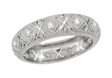 Newent Art Deco Single Cut Diamond Vintage Wedding Band - Platinum - Size 5