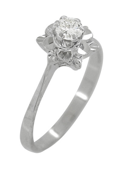 Buttercup Flower Antique Diamond Engagement Ring in 18 Karat White Gold - Item: R1061 - Image: 3