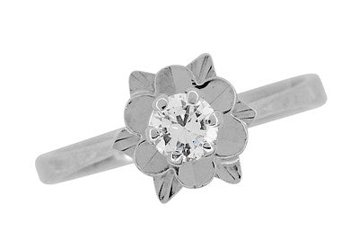 Buttercup Flower Antique Diamond Engagement Ring in 18 Karat White Gold - Item: R1061 - Image: 2
