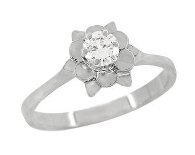 Buttercup Flower Antique Diamond Engagement Ring in 18 Karat White Gold