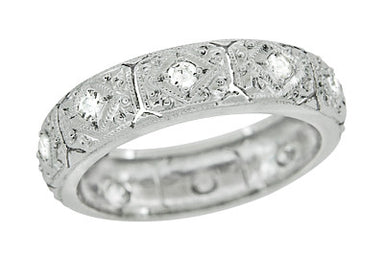 Sprague Art Deco Engraved Vintage Diamond Wedding Band in Platinum - Size 6