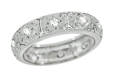 Sprague Art Deco Engraved Vintage Diamond Wedding Band in Platinum - Size 6