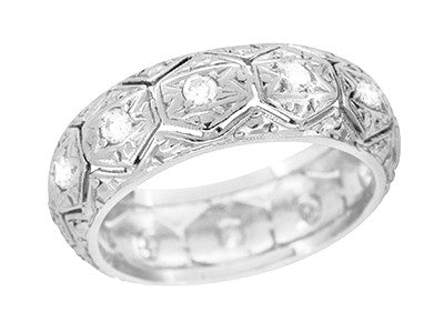 Ardsley Art Deco Honeycomb Filigree Engraved Antique Wide Diamond Wedding Ring in Platinum - Size 6.5 - Item: R1084 - Image: 3