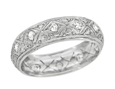 Art Deco Torrington Engraved Filigree Antique Diamond Eternity Wedding Band in Platinum - Size 6 1/4