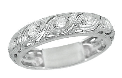 Art Deco Vintage Stepney Diamond Wedding Band in Platinum - Size 6 1/4