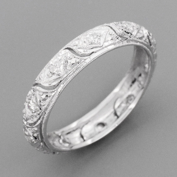 Art Deco Granby Antique Scrolls Platinum and Diamond Wedding Ring - Size 6 3/4 - Item: R1096 - Image: 2