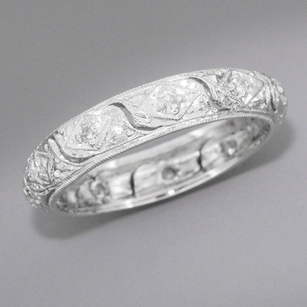 Art Deco Granby Antique Scrolls Platinum and Diamond Wedding Ring - Size 6 3/4 - Item: R1096 - Image: 3