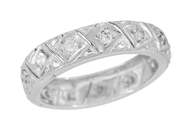 Riverton Antique Engraved Filigree Art Deco Diamond Wedding Band in Platinum - Size 6 3/4