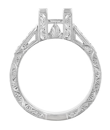 Flowers and Scrolls 3/4 Carat Princess Cut Diamond Art Deco Engagement Ring Mounting in 18 Karat White Gold - alternate view