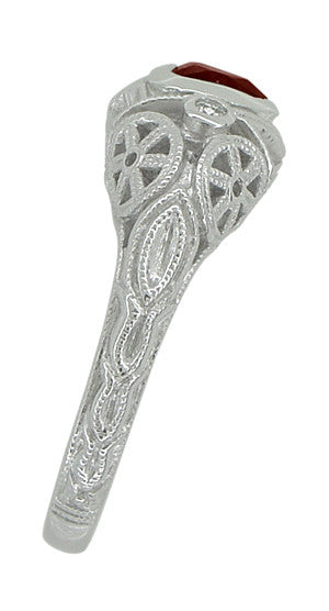 Art Deco Heart Shaped Almandine Garnet and Diamond Filigree Ring in 14 Karat White Gold - Item: R1119G - Image: 4