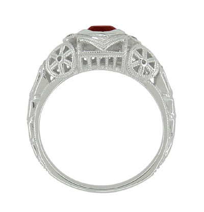 Art Deco Heart Shaped Almandine Garnet and Diamond Filigree Ring in 14 Karat White Gold - Item: R1119G - Image: 5