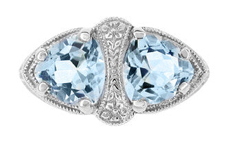 Art Deco Trillion Sky Blue Topaz Loving Duo Filigree Ring in Sterling Silver - Item: R1123 - Image: 3
