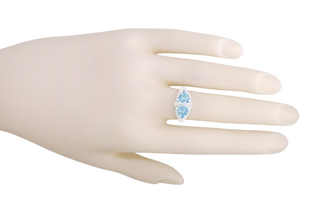 Art Deco Trillion Sky Blue Topaz Loving Duo Filigree Ring in Sterling Silver - Item: R1123 - Image: 4