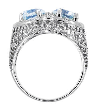Art Deco Trillion Sky Blue Topaz Loving Duo Filigree Ring in Sterling Silver - alternate view