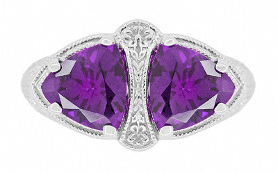 Art Deco Loving Duo Filigree 2 Stone Amethyst Ring in Sterling Silver - Item: R1123AM - Image: 5