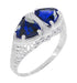 Art Deco Filigree Blue Sapphire Loving Duo Trillion Ring in Sterling Silver