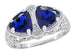 Art Deco Filigree Blue Sapphire Loving Duo Trillion Ring in Sterling Silver