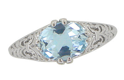 Edwardian Filigree 1.30 Carat Oval Blue Topaz Promise Ring in Sterling Silver - Item: R1125BT - Image: 5
