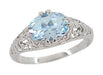 Edwardian Filigree 1.30 Carat Oval Blue Topaz Promise Ring in Sterling Silver