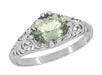 Edwardian Vintage Style Filigree Oval Green Amethyst Promise Ring in Sterling Silver | Prasiolite
