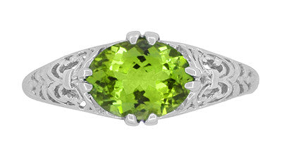 Filigree Edwardian East West 1.35 Carat Oval Peridot Promise Ring in Sterling Silver - Item: R1125PER - Image: 5