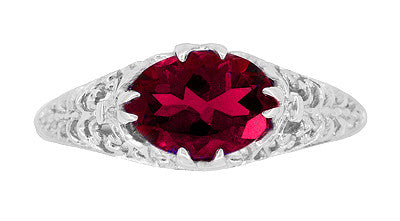 Filigree Edwardian Oval Ruby Promise Ring in Sterling Silver | 1.70 Carats - Item: R1125R - Image: 4