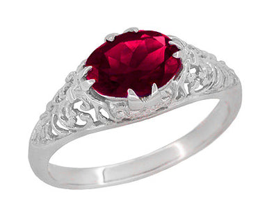 Filigree Edwardian Oval Ruby Promise Ring in Sterling Silver | 1.70 Carats