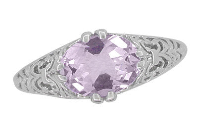 Edwardian Oval Rose de France Filigree Promise Ring in Sterling Silver - Item: R1125RF - Image: 5
