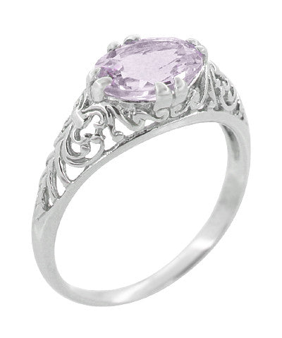 Edwardian Oval Rose de France Filigree Promise Ring in Sterling Silver - Item: R1125RF - Image: 2